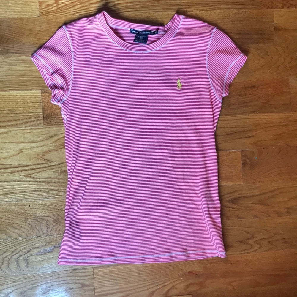 Ralph Lauren Red/white striped t-shirt. MED